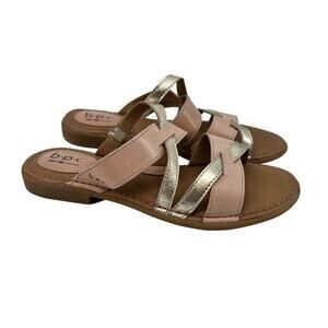 BOC Born Concept Brown Gold Women Strappy Sandal Shoes leather Flip Flops Sz 7